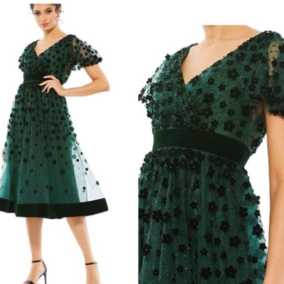 Mac Duggal  87854 Embellished Butterfly Sleeve Midi Dress| Size 8 - Picture 1 of 13